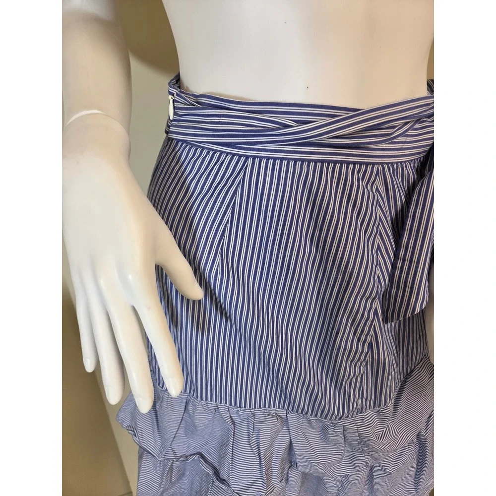 Parker Blue White Striped Cotton Ruffle Mini Skirt Side‎ Tie Wrap Small